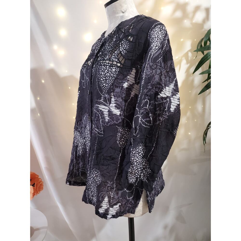 Citron Santa Monica Womens Bamboo Butterfly Crinkle Cutout Blouse Top Size 0X - Picture 2 of 10